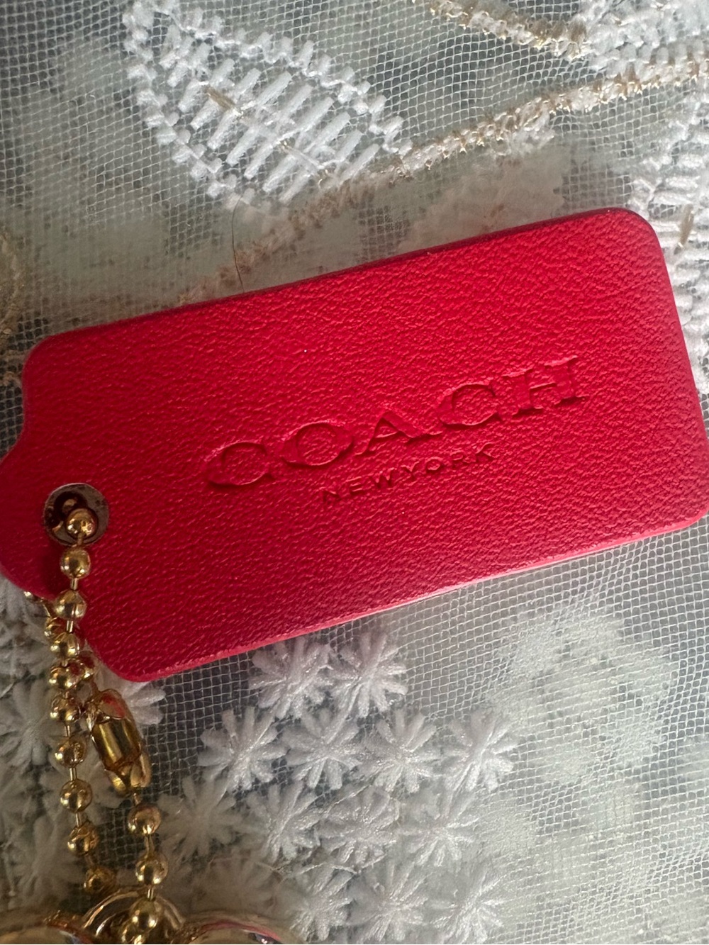 Coach Red & Gold Heart Bag Charm Keychain Key Ring New - Picture 4 of 7